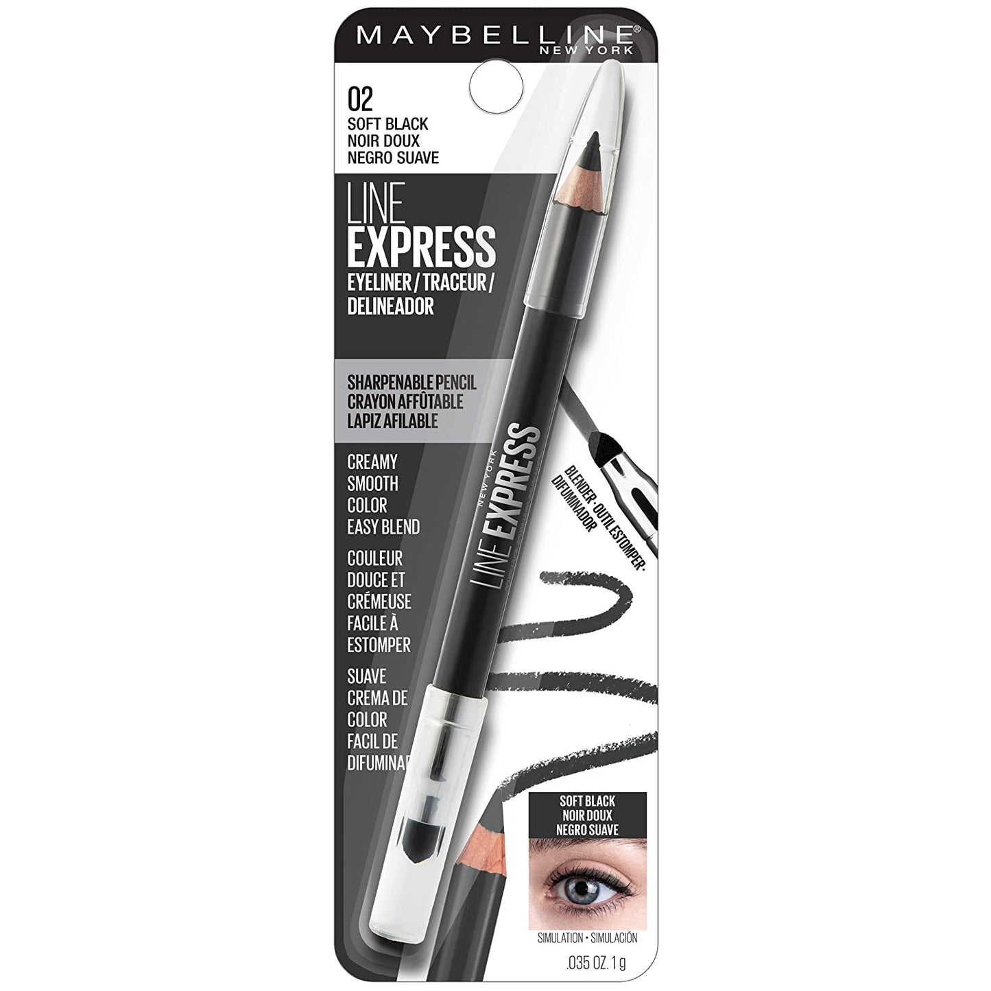Maybelline Line Express Sharpenable Wood Pencil with Built-In Blending Eyeliner,
