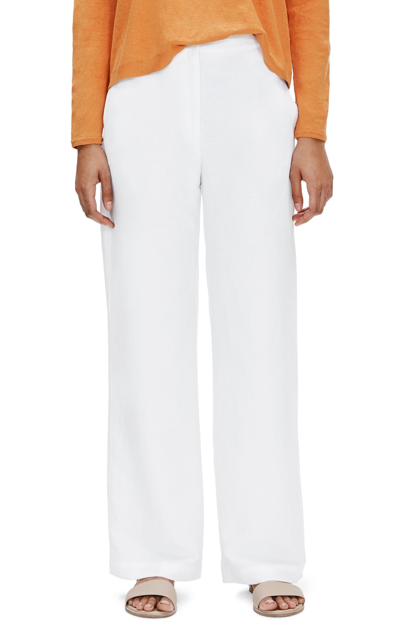 Eileen Fisher Women's Straight Wide Leg Casual Pants, (White)