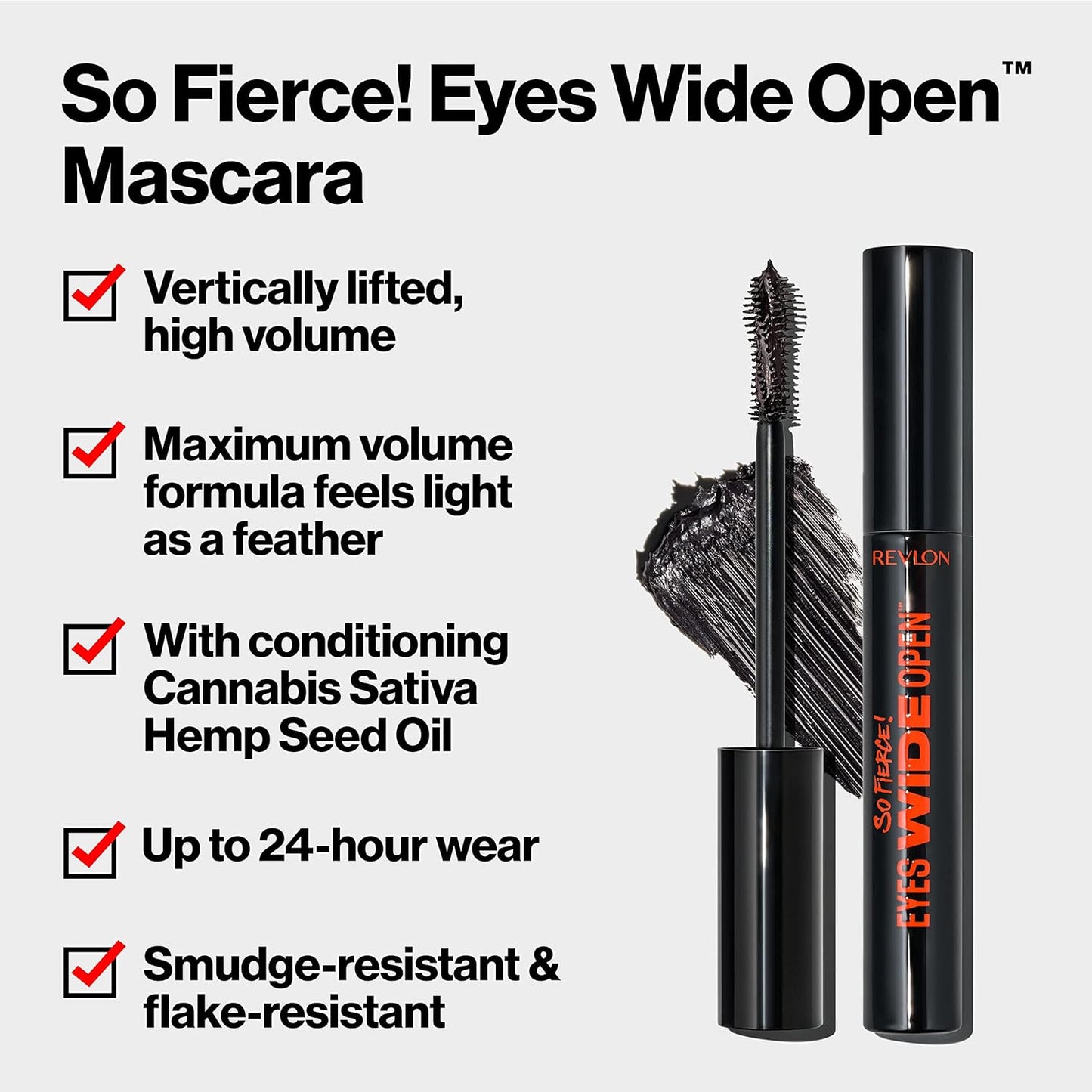 Revlon So Fierce! Eyes Wide Open, Extreme Volume Longwear Mascara, 24hr Wear,