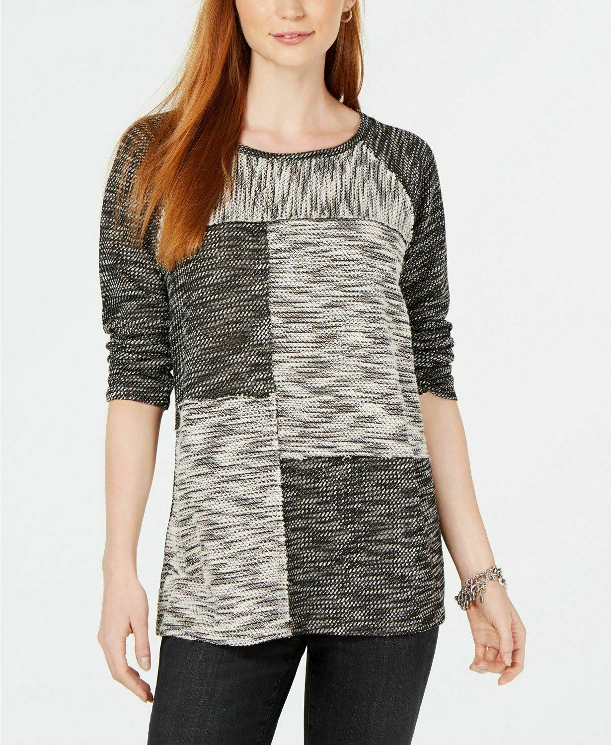 Style & Co Women's Knitted Patchwork Space Dyed Top,