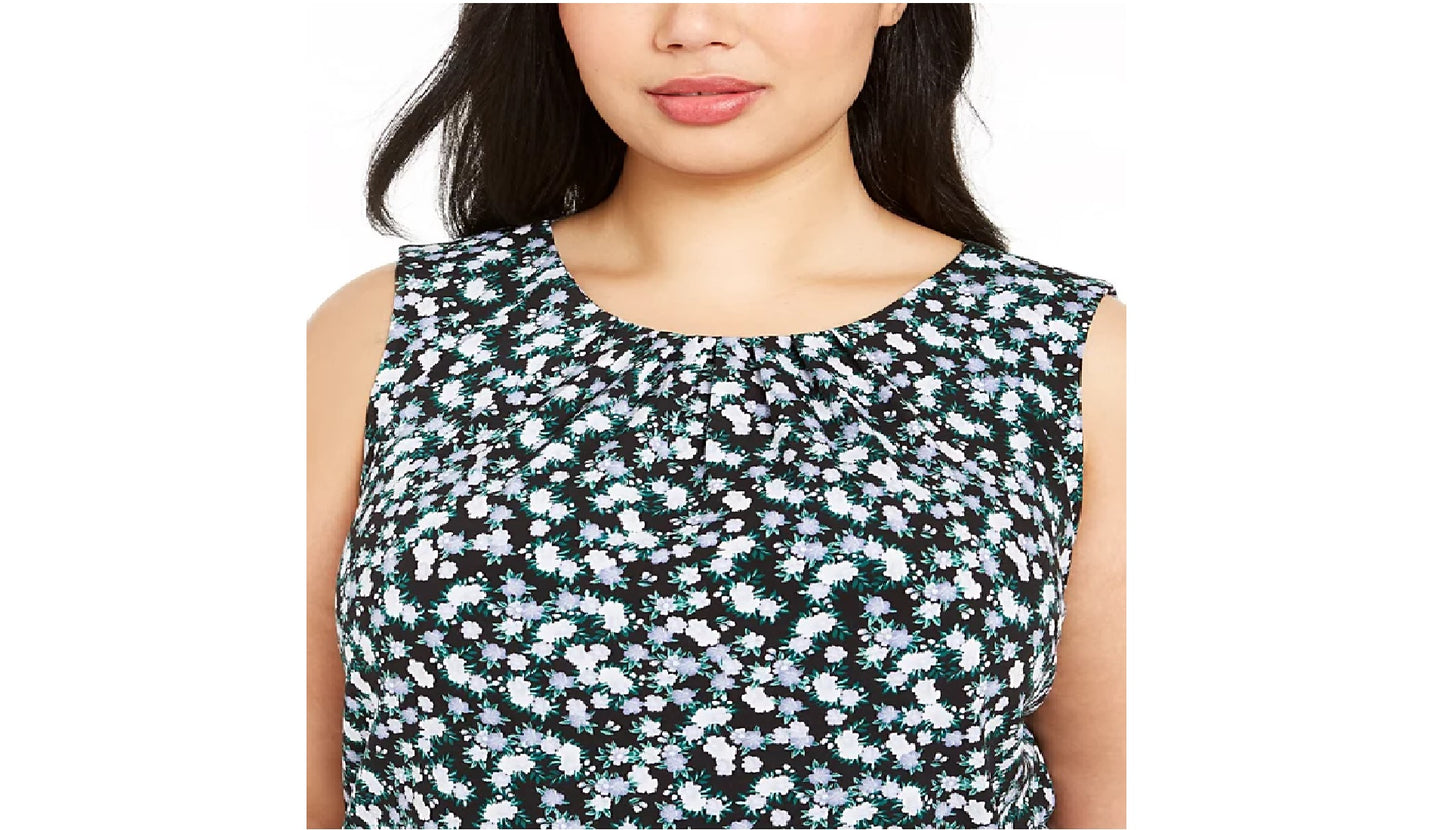 Calvin Klein Plus Size Floral-Print Pleat-Neck Top,