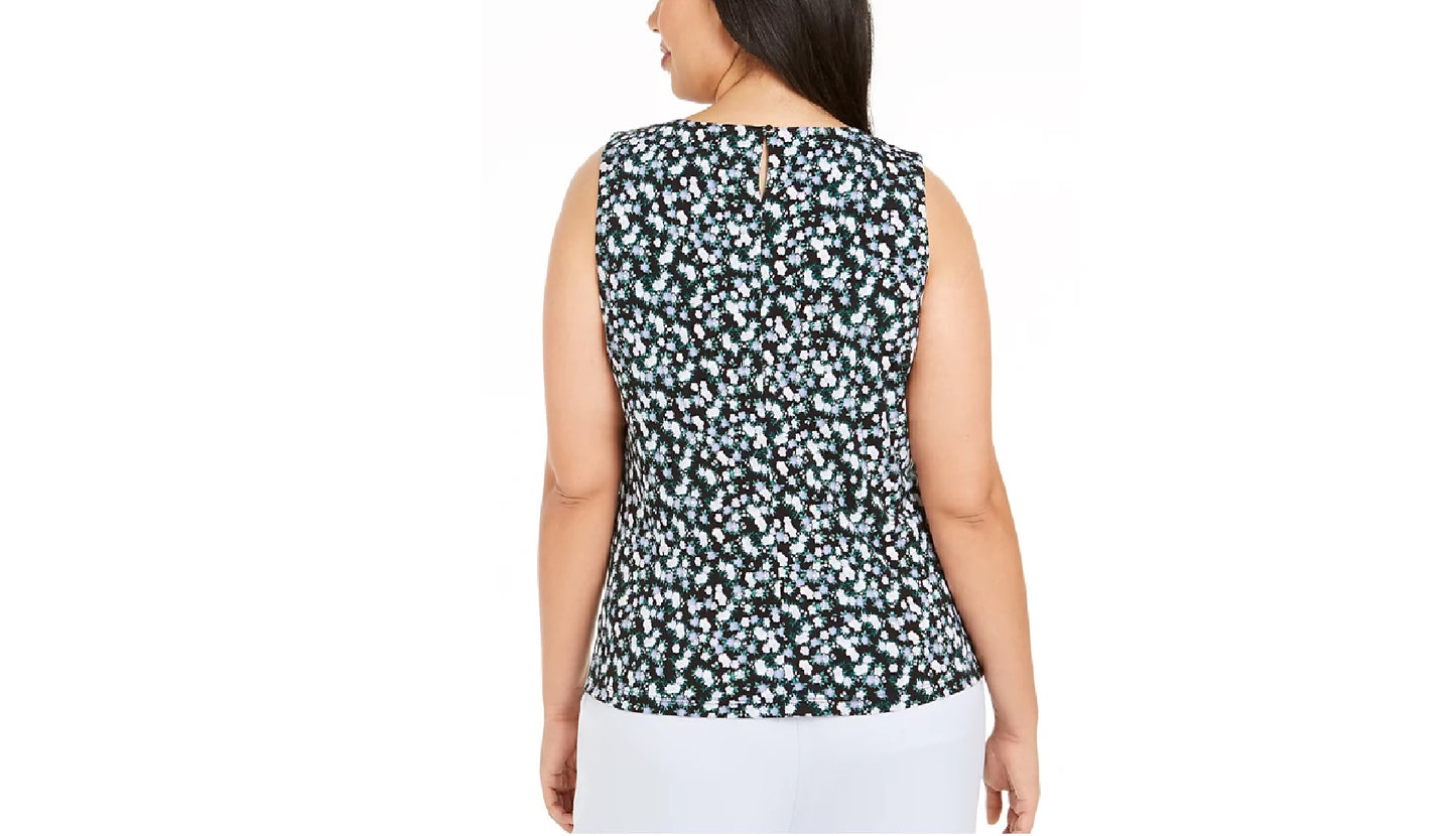 Calvin Klein Plus Size Floral-Print Pleat-Neck Top,
