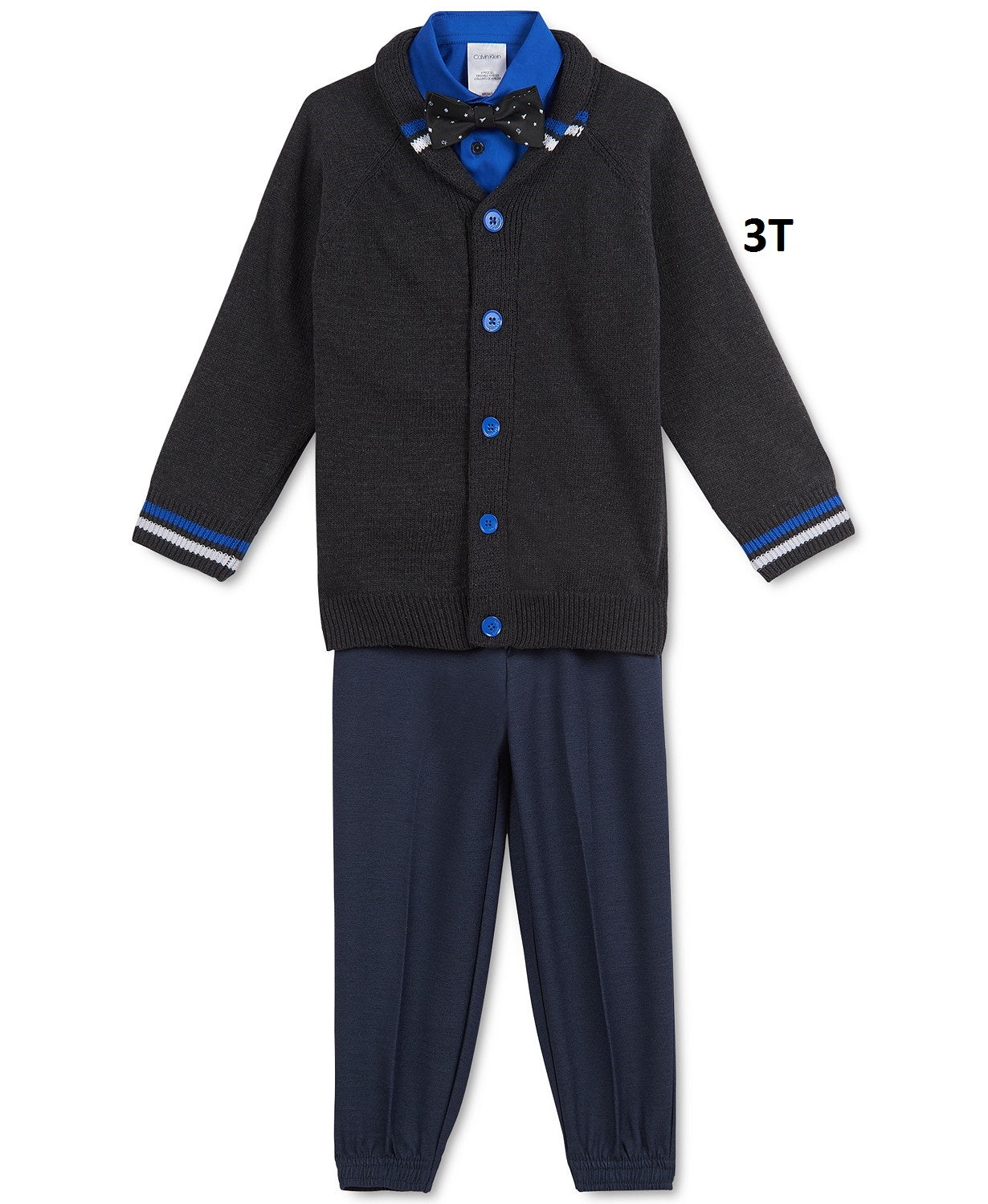 Calvin Klein Toddler Boys 4-Pc.Shawl-Collar Sweater, Shirt, Bow Tie & Pants Set,