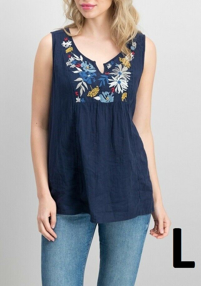 Style & Co Women's Embroidered Front Yoke Sleeveless Tops,
