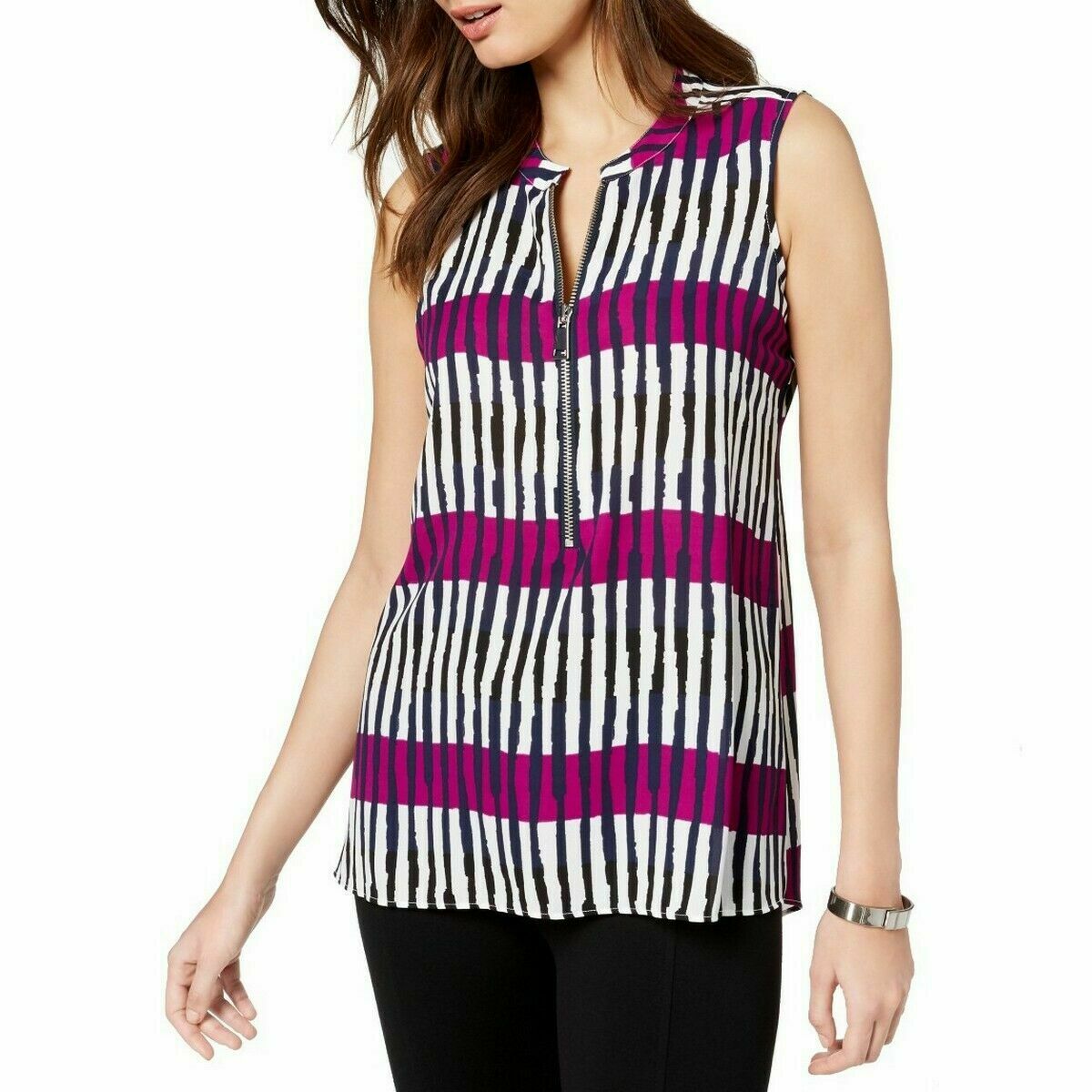 Alfani Petite Front-Zip Sleeveless Top, Size PP