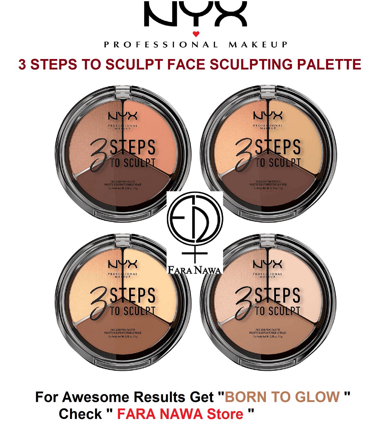 NYX Professional 3 Steps to Sculpt Face Sculpting Palette, 3 Shade's