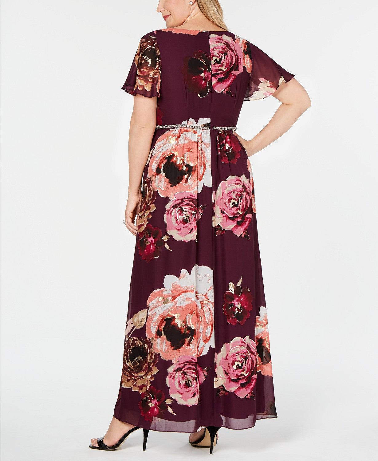 SLNY Fashions Plus Size Embellished Floral-Print Gown, Size 22W