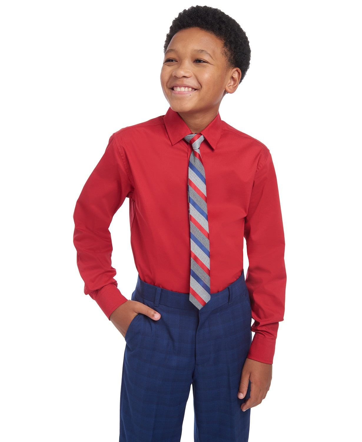 Tommy Hilfiger Big Boys 2-Pc. THFlex Stretch Poplin Shirt & Stripe Tie Set,