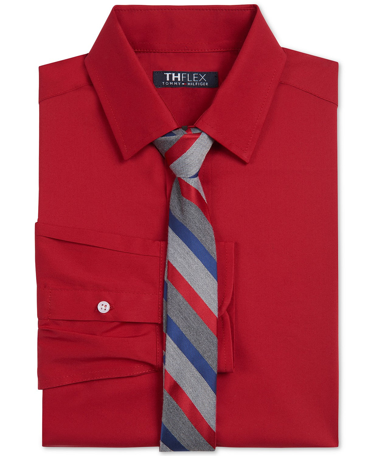 Tommy Hilfiger Big Boys 2-Pc. THFlex Stretch Poplin Shirt & Stripe Tie Set,