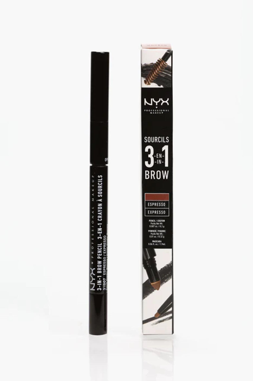 NYX PROFESSIONAL MAKEUP 3-In-1 Brow Pencil, Eyebrow Pencil - Auburn