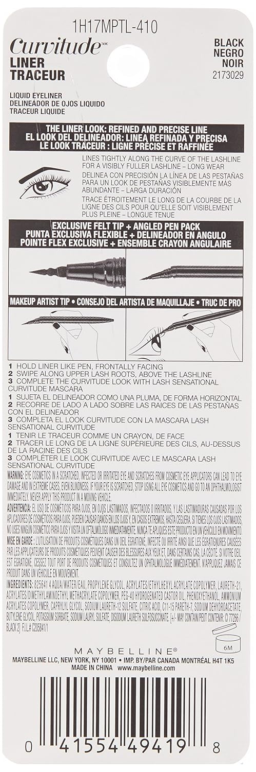 Maybelline Curvitude Liner Ultra-Fine Line Eyeliner, 410 Black