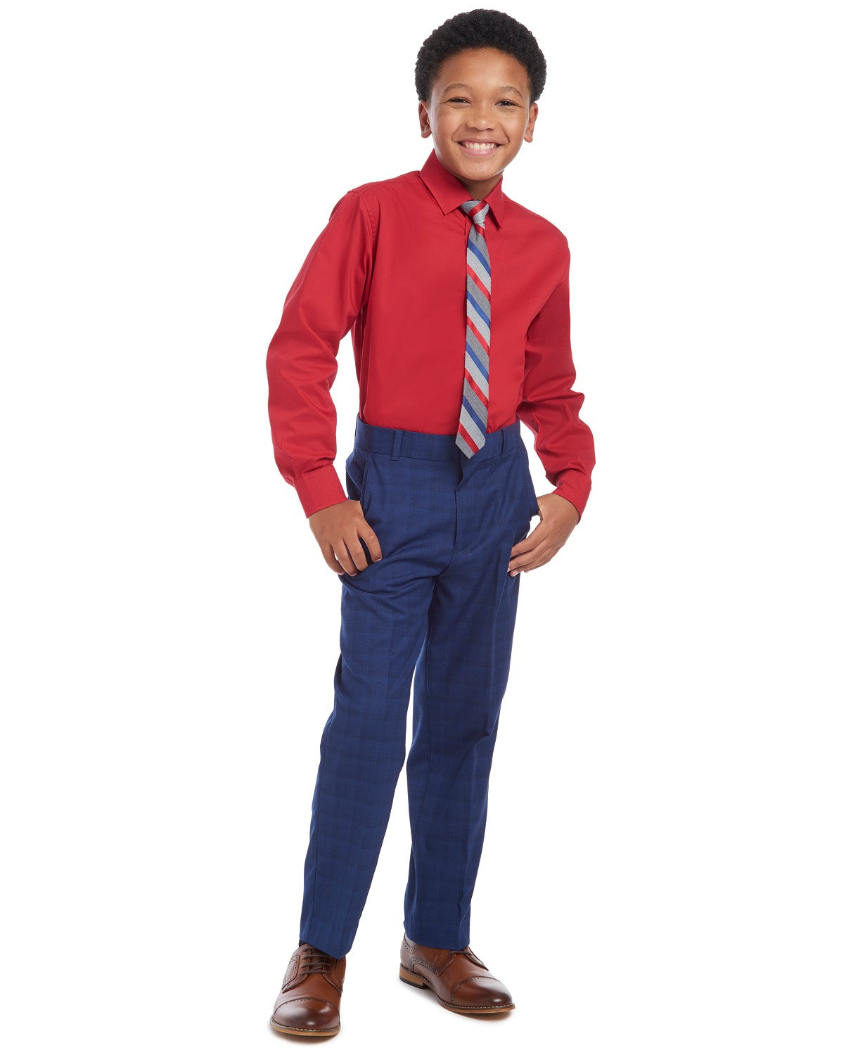 Tommy Hilfiger Big Boys 2-Pc. THFlex Stretch Poplin Shirt & Stripe Tie Set,