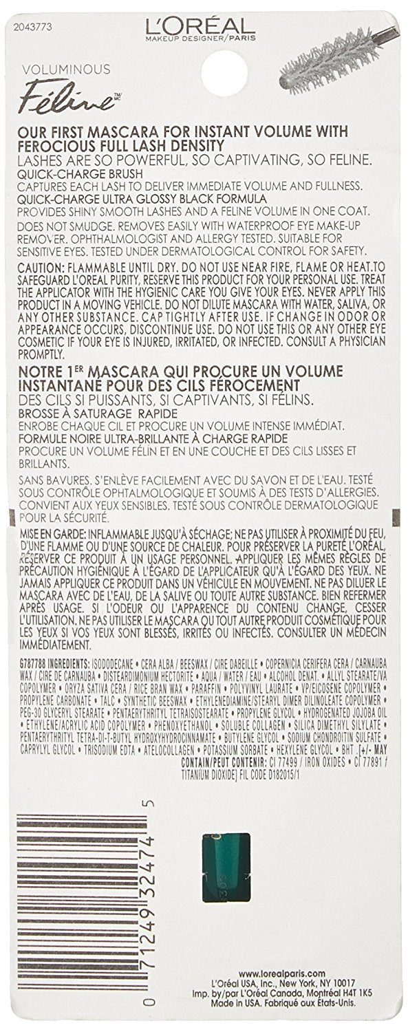 L'Oréal Paris Voluminous Feline Noir Washable Mascara,