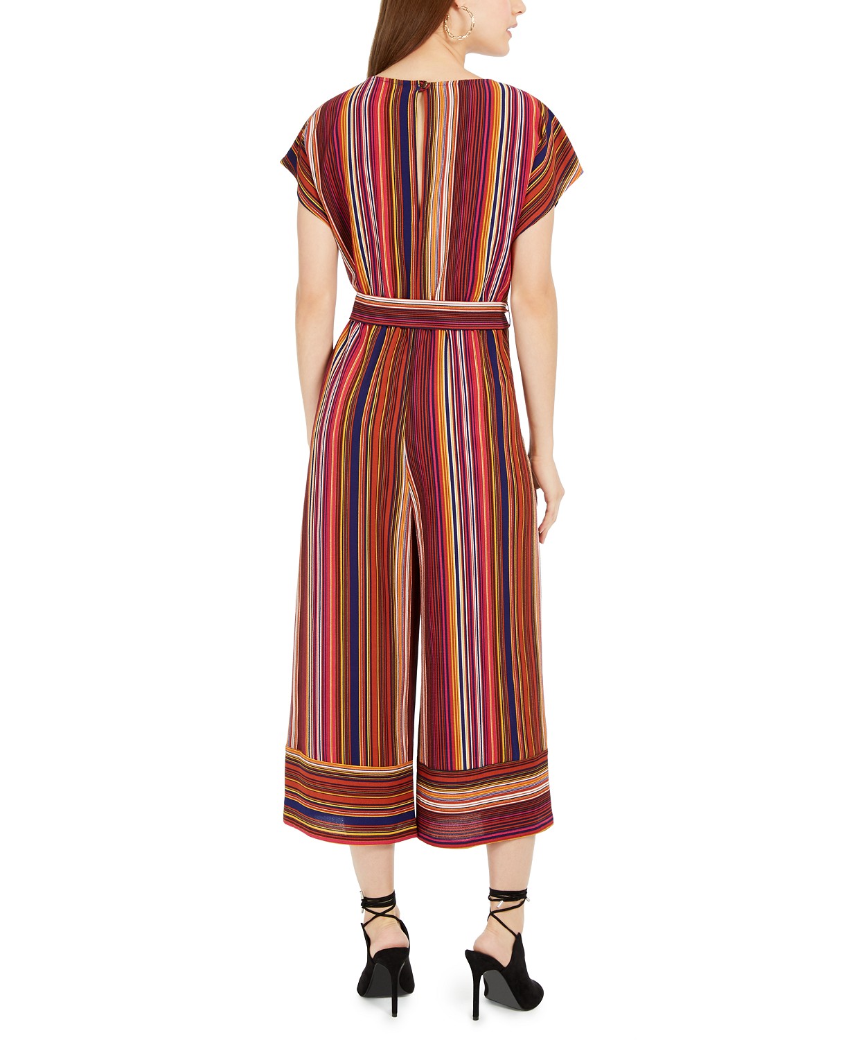 Be Bop Juniors' V-Neck Striped Jumpsuit, (Without belt around waist)