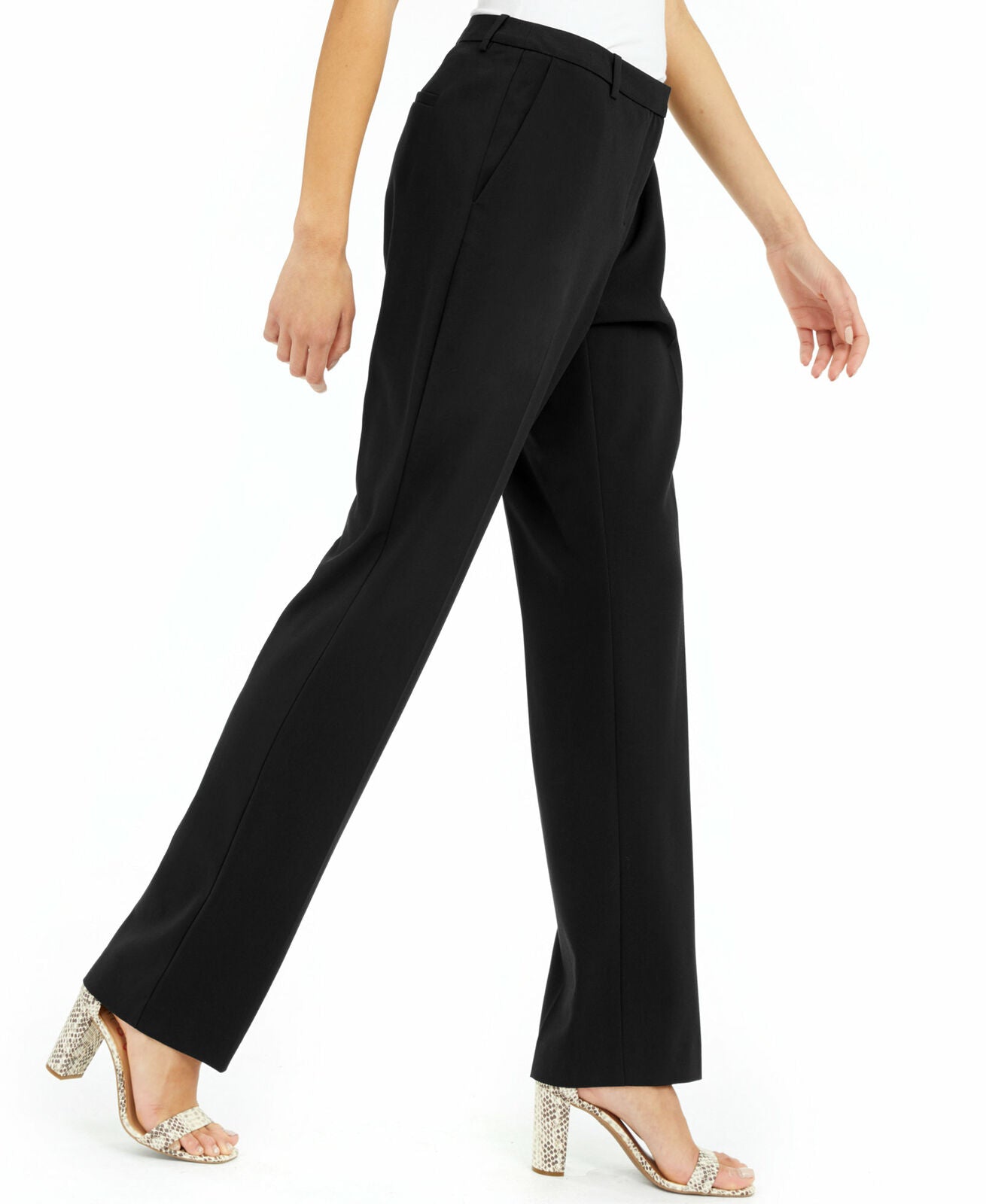 Alfani Womens Curvy Fit Tummy Control Straight Leg Pants D Black 12 Tall,