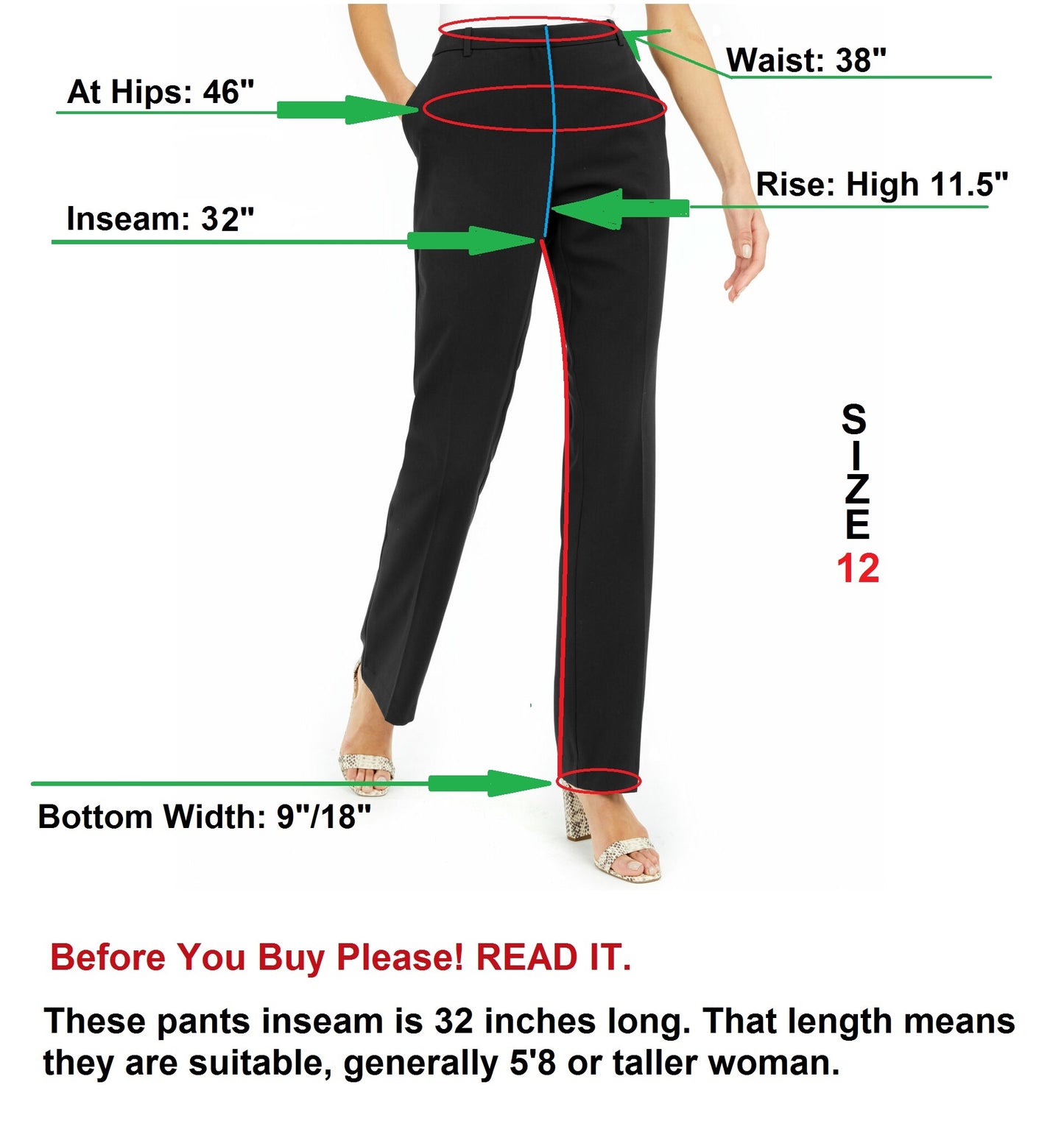 Alfani Womens Curvy Fit Tummy Control Straight Leg Pants D Black 12 Tall,