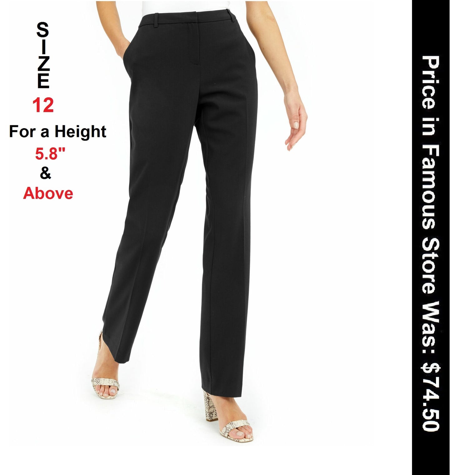 Alfani Womens Curvy Fit Tummy Control Straight Leg Pants D Black 12 Tall,