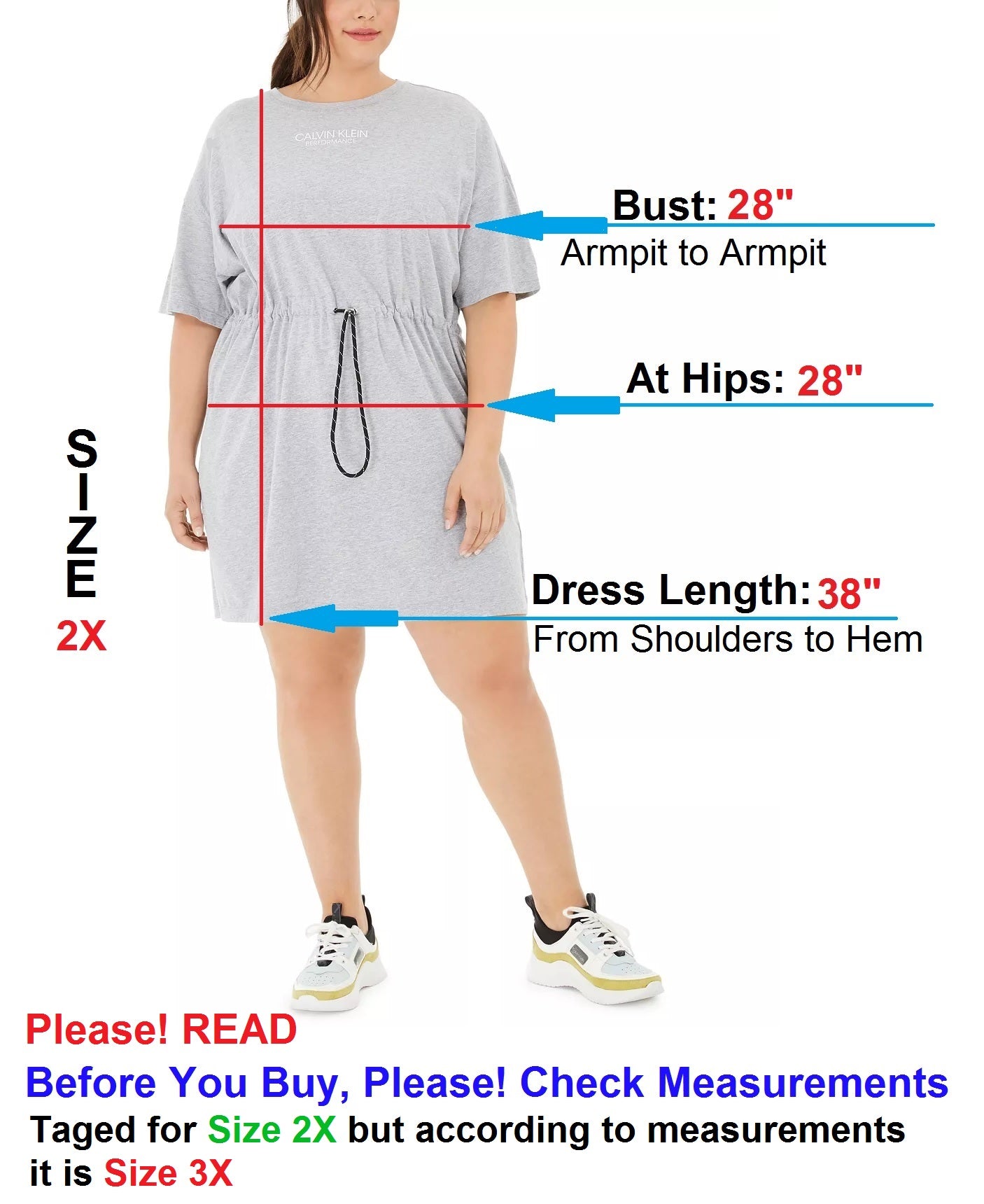 CALVIN KLEIN Performance Plus Size Cotton Drawstring T-Shirt Dress,