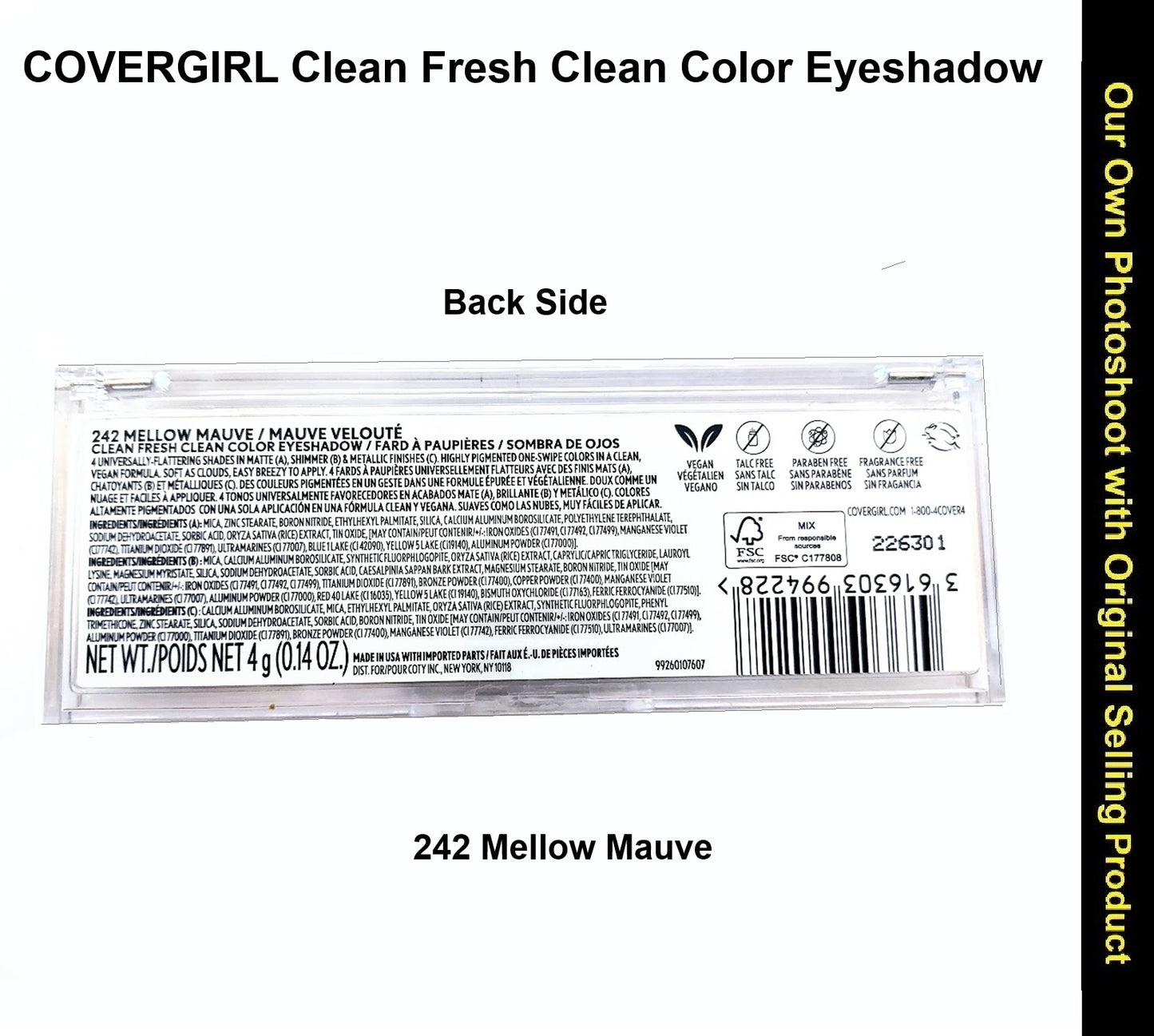 Lot of 2 COVERGIRL Clean Fresh Clean Color Eyeshadow, + Free Applicator 242 Mellow Mauve