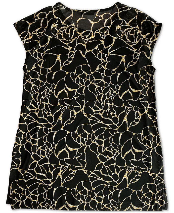 Alfani Printed Cap-Sleeve Tunic, Size Large