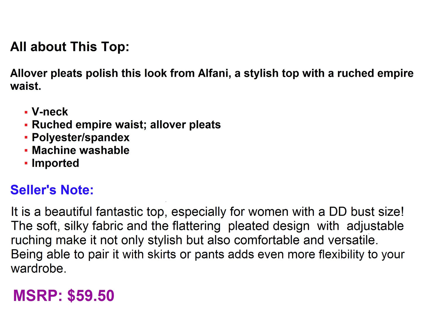 Alfani Womens Pleated Ruched Top, Sizes S & L