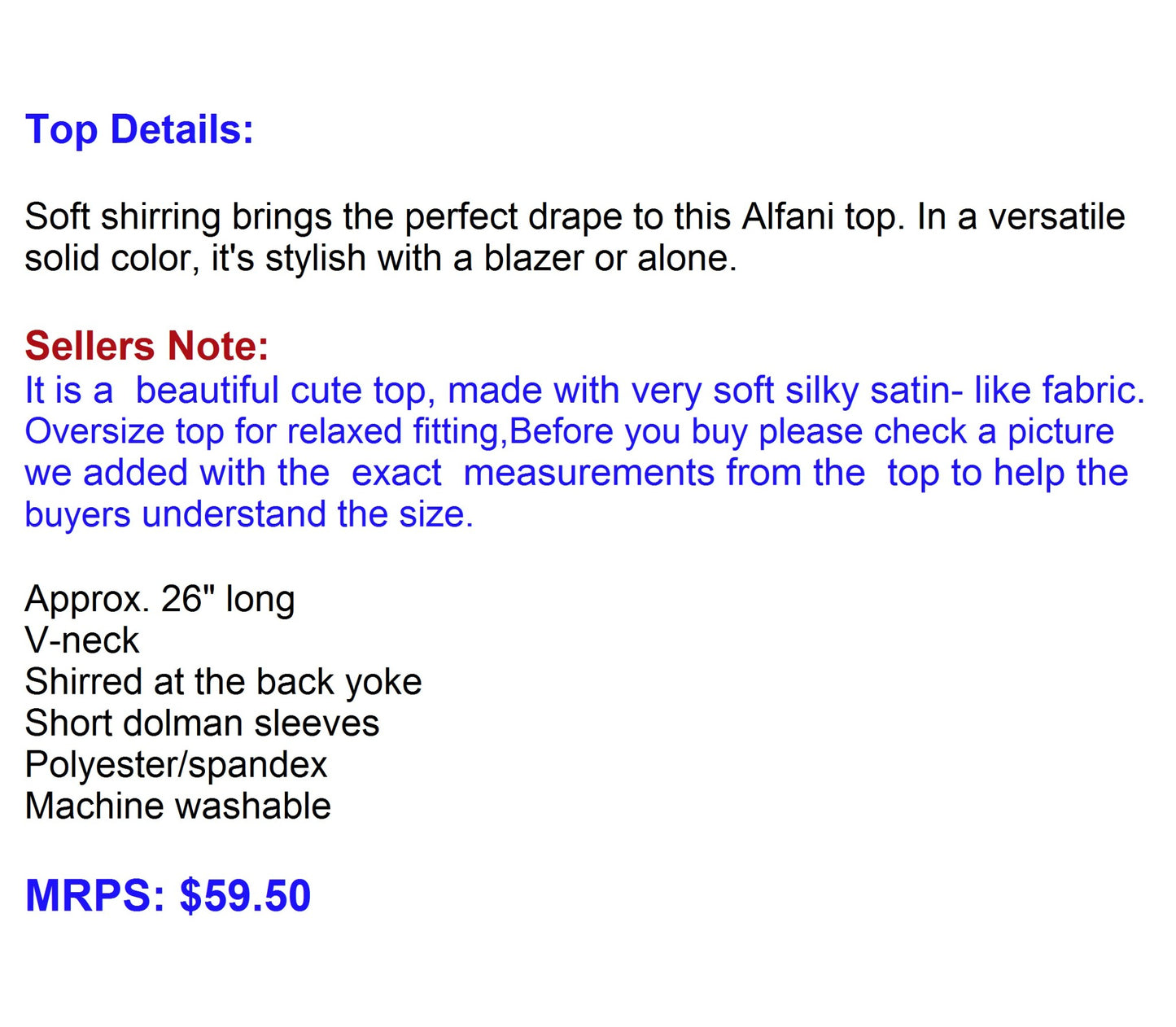 Alfani Satin V-Neck Dolman-Sleeve Top, Size L