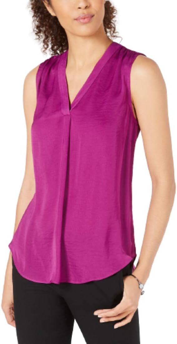 ALFANI Womens Purple Pleated Sleeveless V Neck Tank Top, Size XL