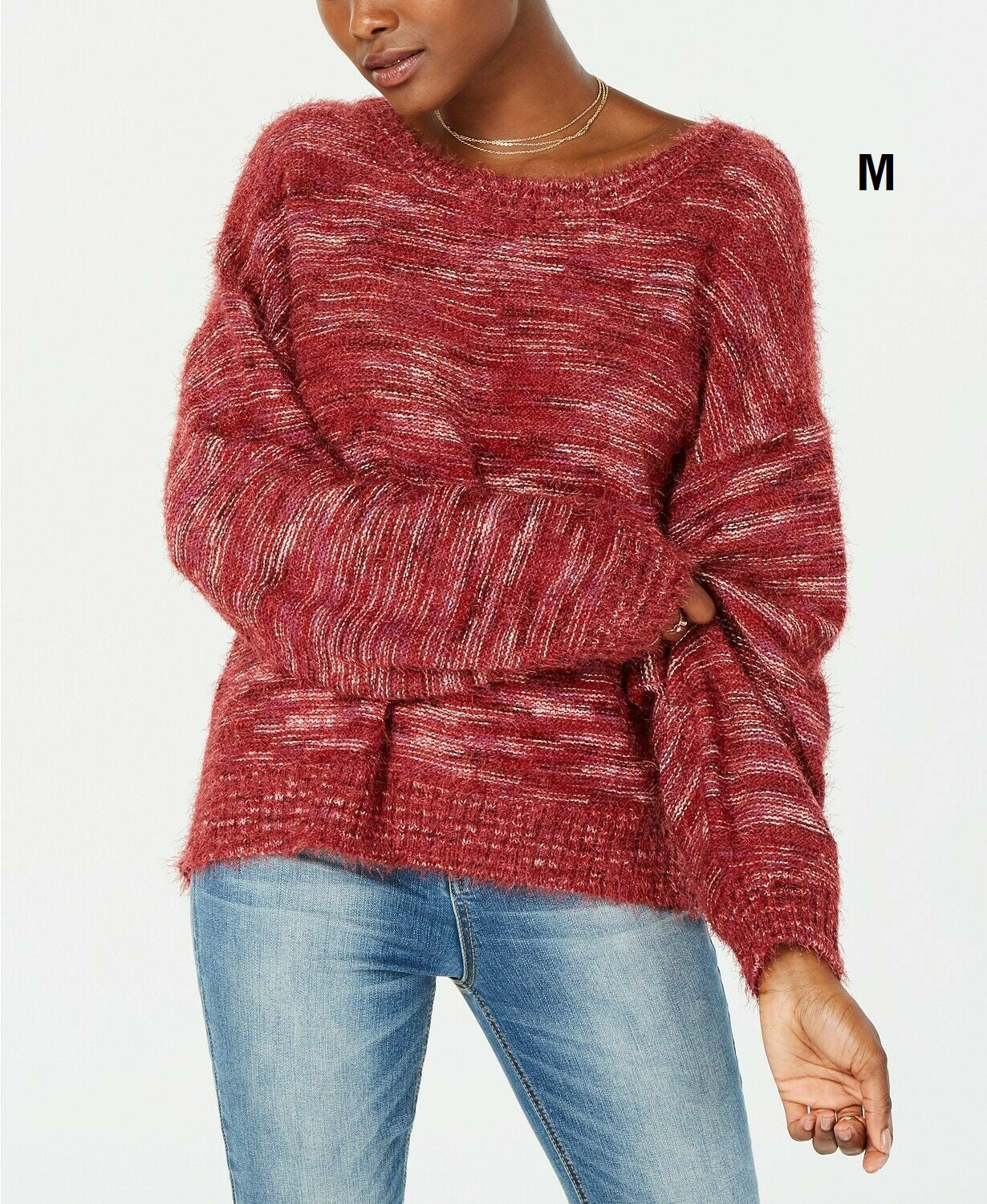American Rag Womens Space Dye Balloon-Sleeve Sweater, Color Zinfandel
