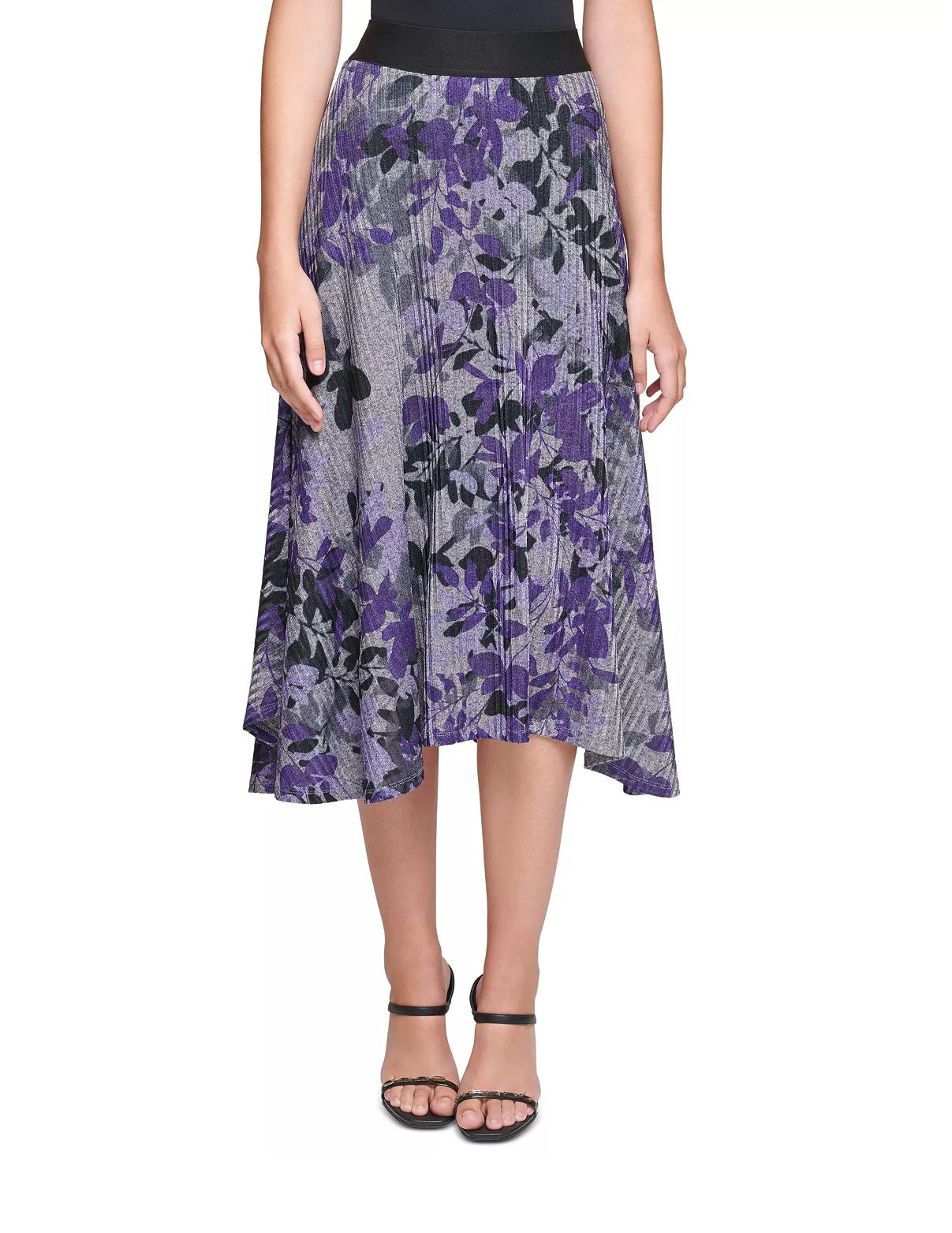 CALVIN KLEIN Floral-Print Asymmetrical Midi Skirt,