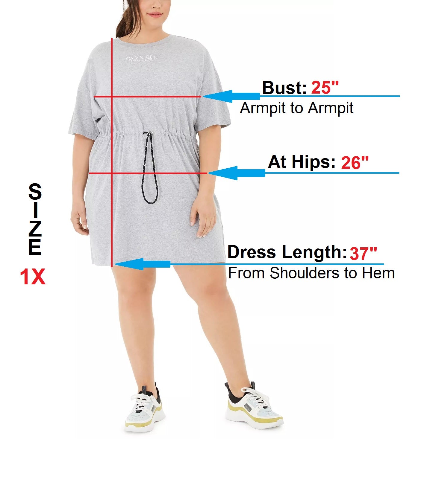 CALVIN KLEIN Performance Plus Size Cotton Drawstring T-Shirt Dress,
