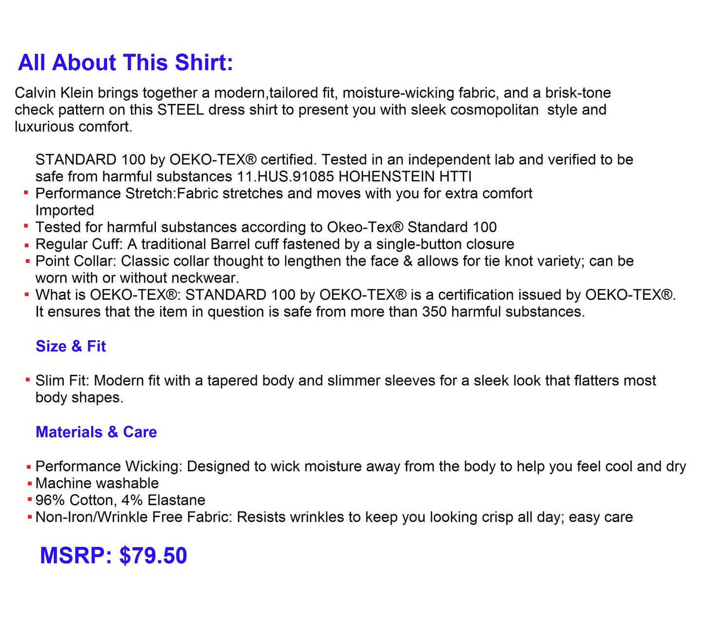 Calvin Klein Mens Steel+Slim Fit Non-Iron Performance Stretch Micro Check Shirt,