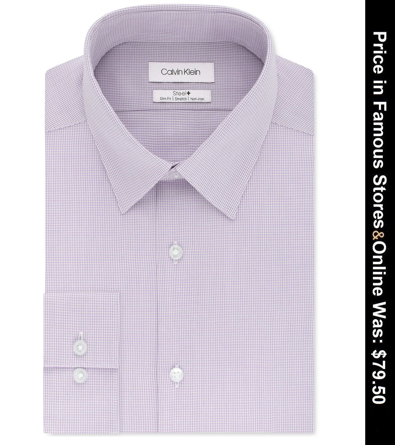Calvin Klein Mens Steel+Slim Fit Non-Iron Performance Stretch Micro Check Shirt,