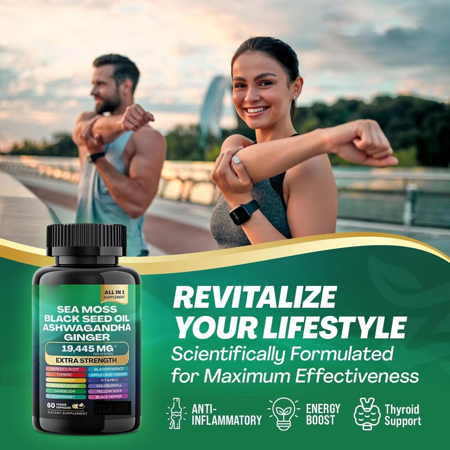Sea Moss 7000mg Black Seed Oil 4000mg Ashwagandha 2000mg Turmeric 2000mg Bladderwrack 2000mg Burdock 2000mg & Ginger Vitamin C Vitamin D3 with Elderberry Manuka Dandelion Yellow Dock Chlorophyll ACV