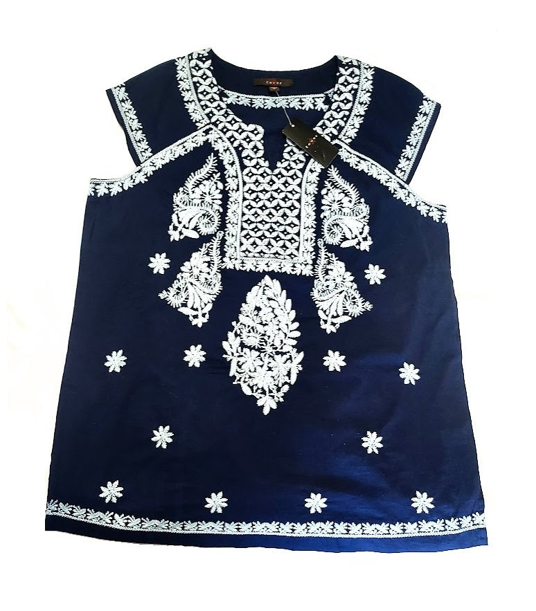 Fever™ Embroidered Cotton Peasant Top, L