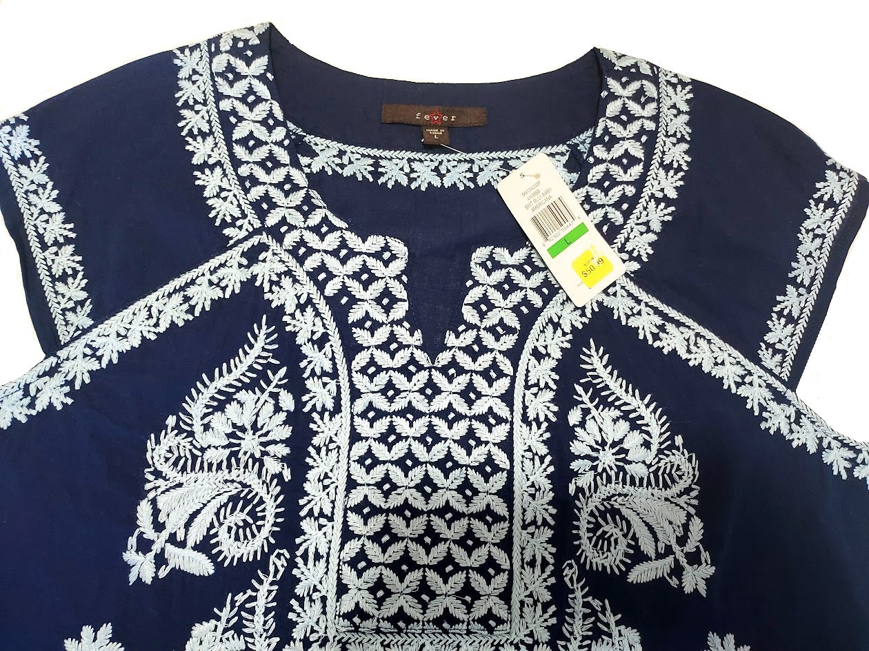 Fever™ Embroidered Cotton Peasant Top, L