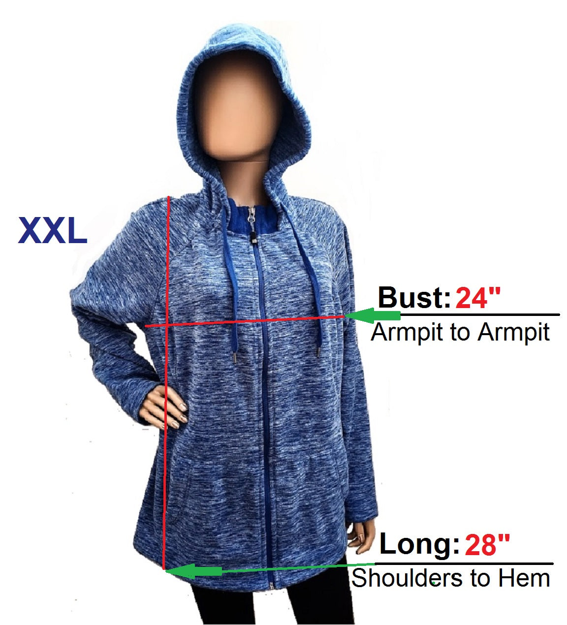 Green Tea Women's Zip Up Fleece Hoodie Jacket, XXL