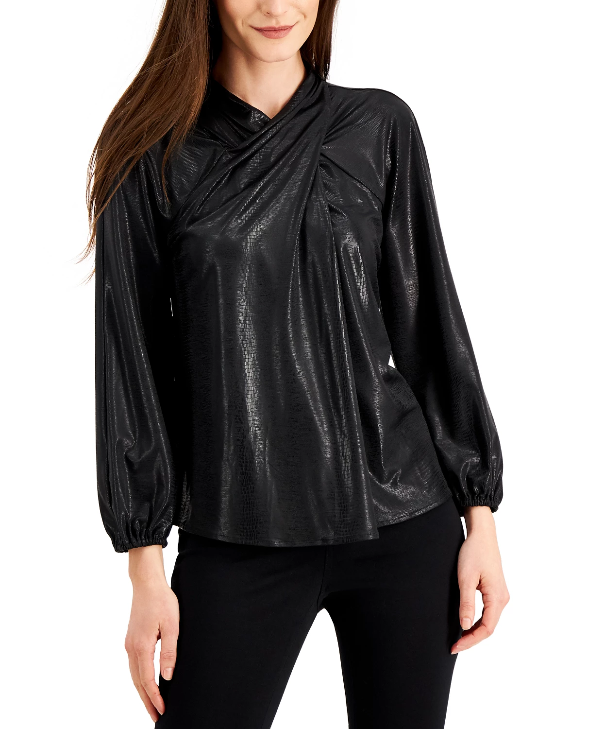 Alfani Printed High-Neck Top, Size Medium
