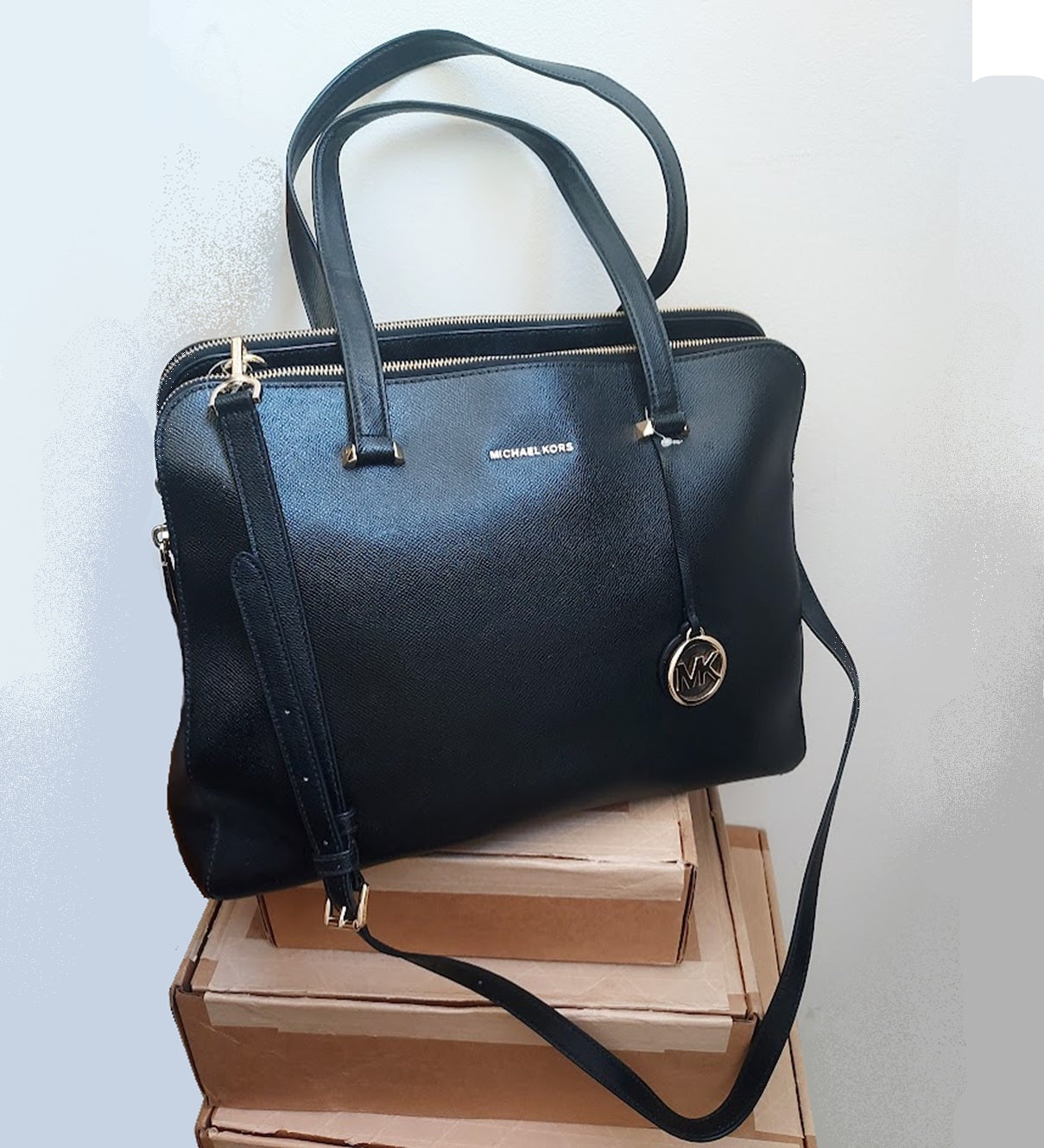 MICHAEL Michael Kors Houston Crossgrain Leather Tote,