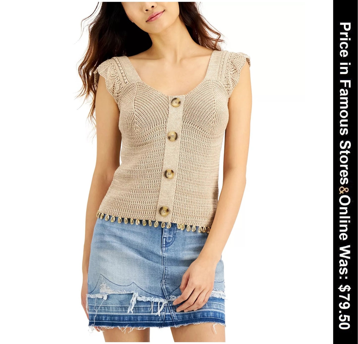 INC Cap-Sleeve Sweater Top, Large