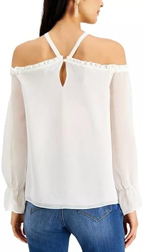 INC International Concepts Womens INC Solid Cold-Shoulder Top, White, Size L
