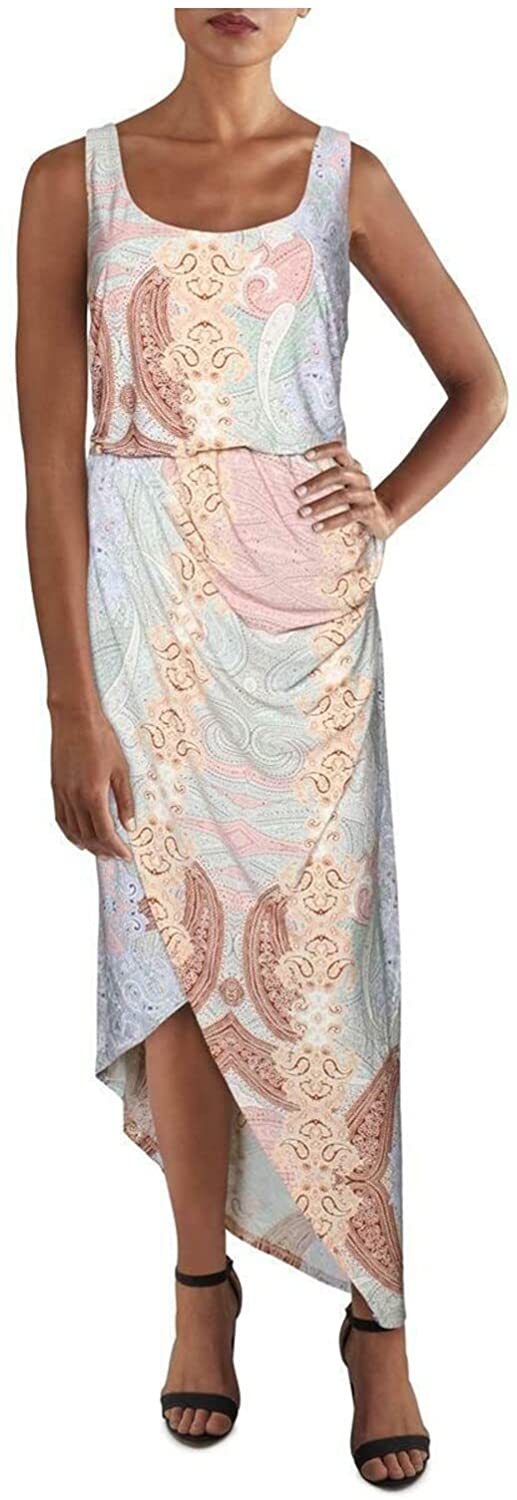 INC Women's Pink Paisley Sleeveless Jewel Neck Tea-Length Hi-Lo Dress,