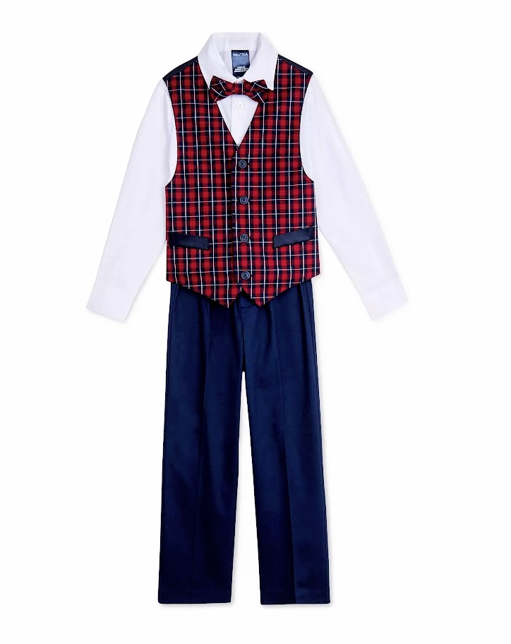 Nautica Baby Boys 4-Piece Set with Dress Shirts, Vests, Pants, and Bow Ties,