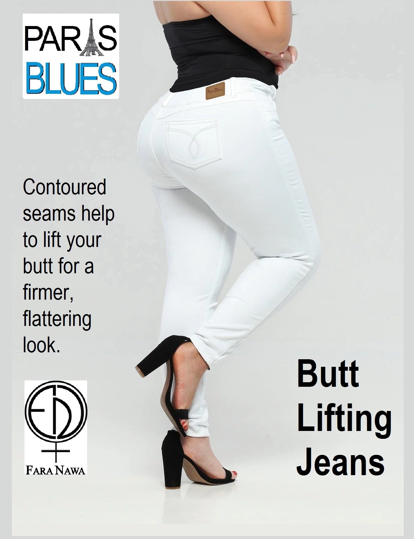 Paris Blues White Butt Lifting Denim Jeans, Size 18