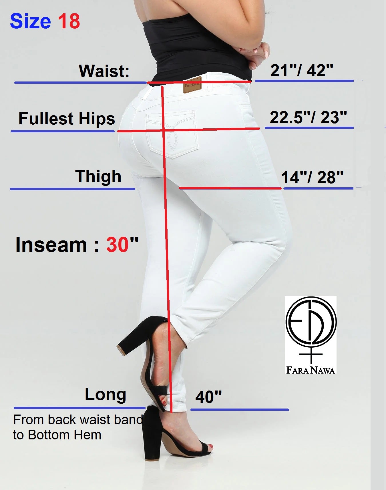 Paris Blues White Butt Lifting Denim Jeans, Size 18