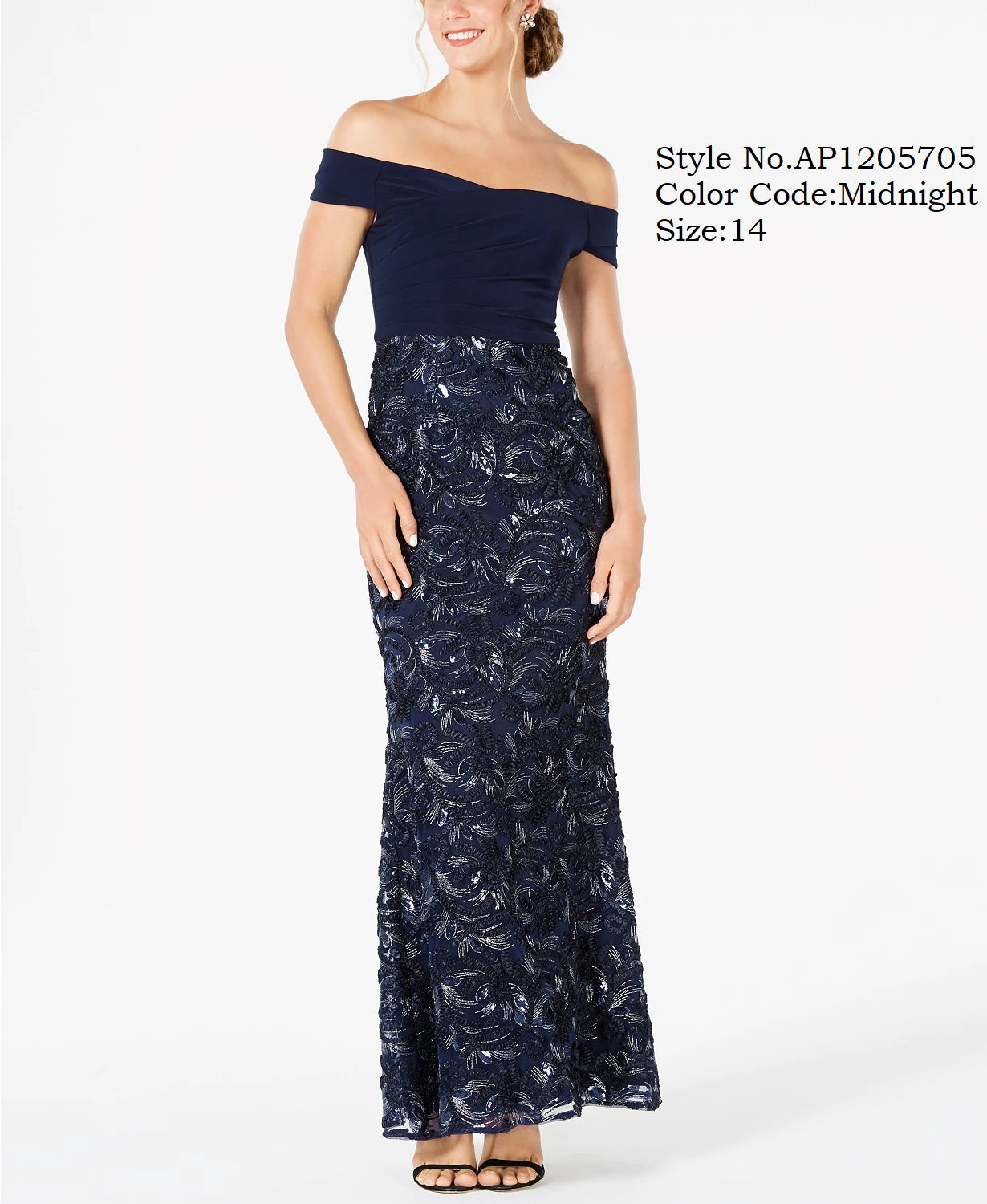 Adrianna Papell Soutache Off-The-Shoulder Gown Dress,