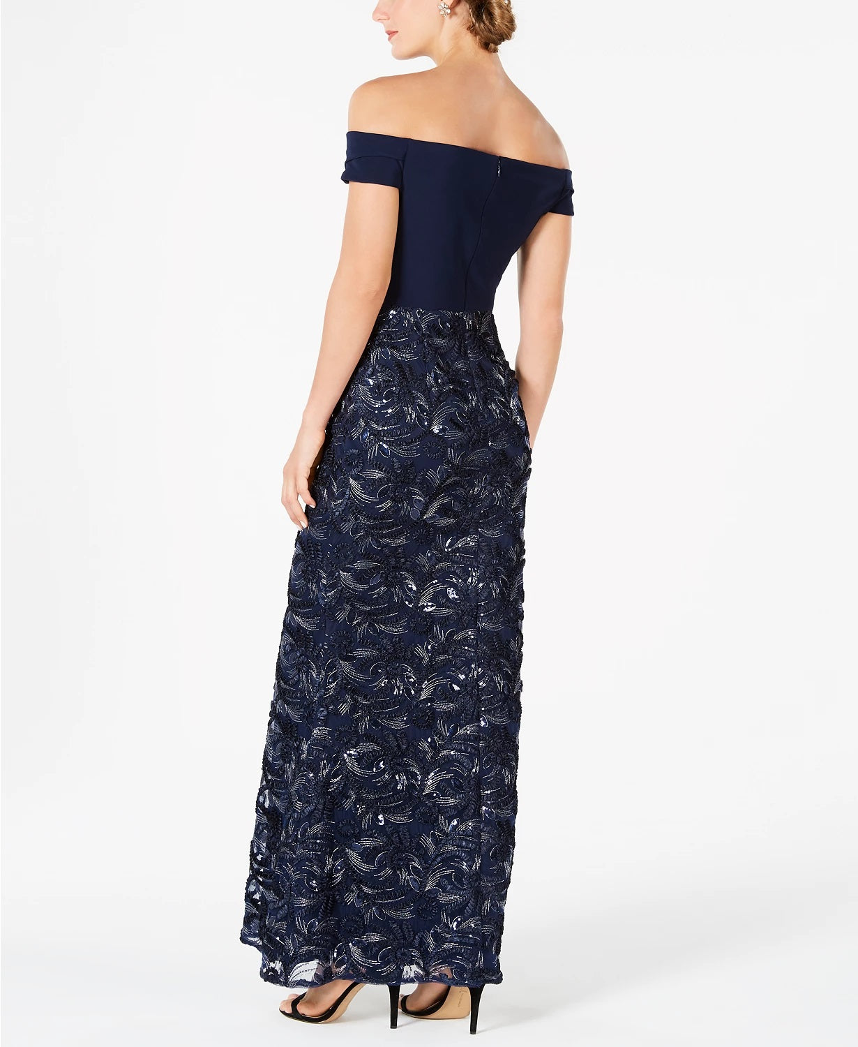 Adrianna Papell Soutache Off-The-Shoulder Gown Dress,