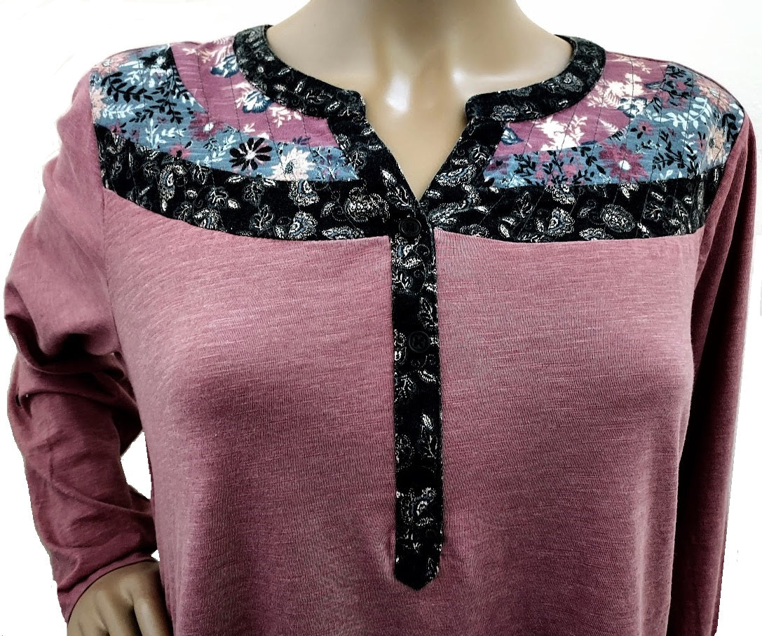 Style & Co Split-Neck Roll-Tab-Sleeve Top, Size Large