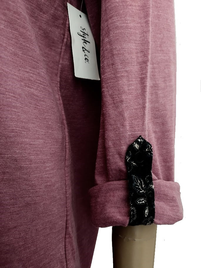 Style & Co Split-Neck Roll-Tab-Sleeve Top, Size Large