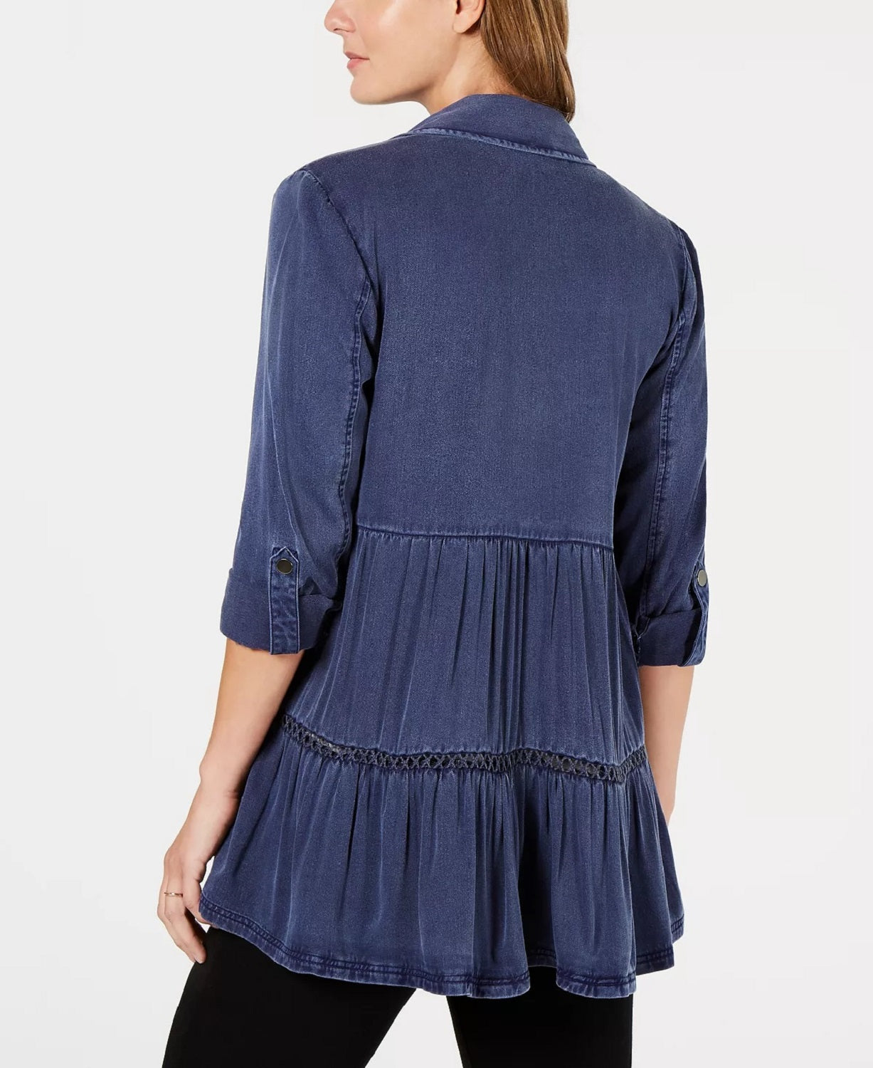Style & Co Tiered Roll-Tab Sleeve Jacket, Size M