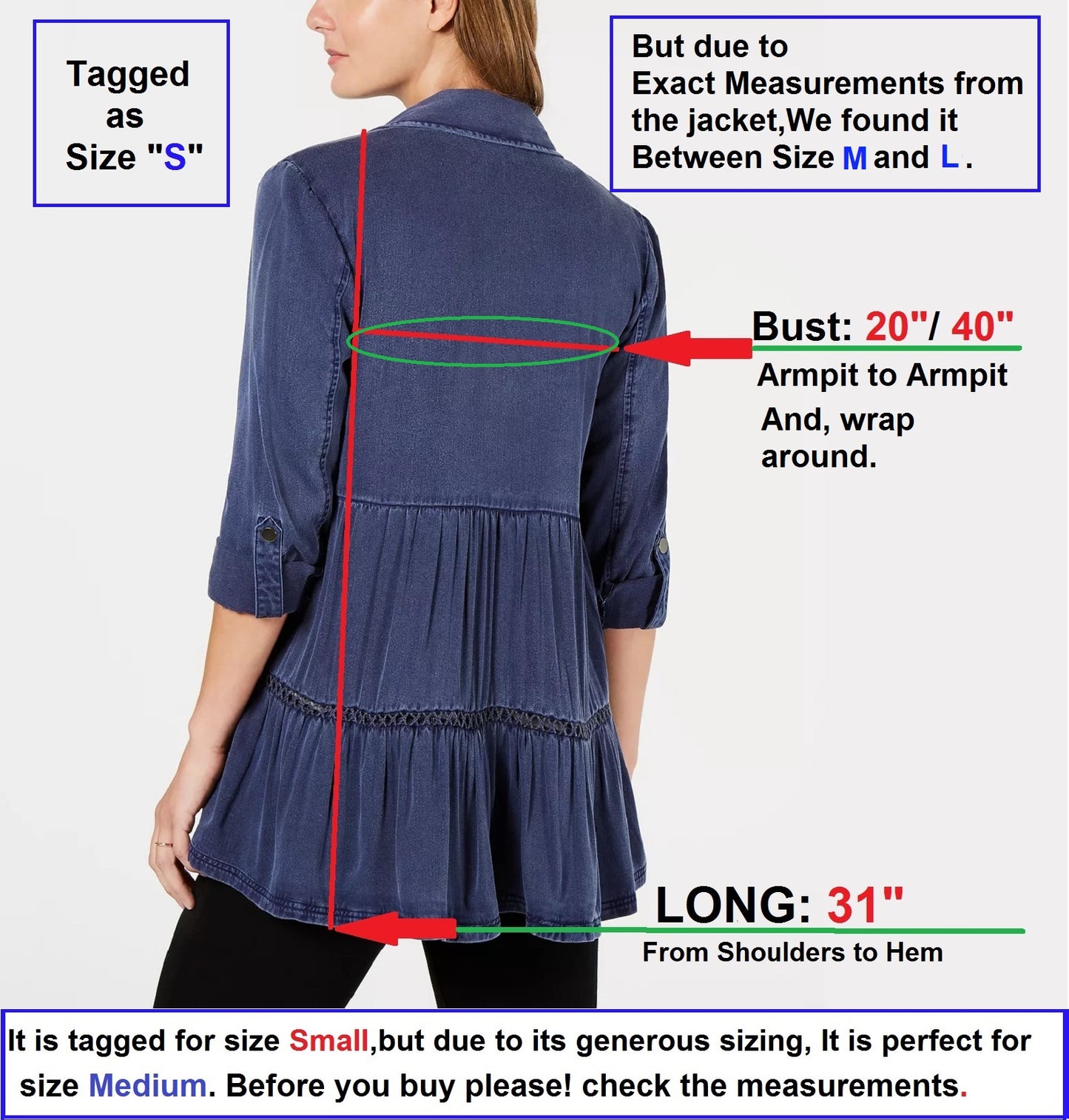 Style & Co Tiered Roll-Tab Sleeve Jacket, Size M